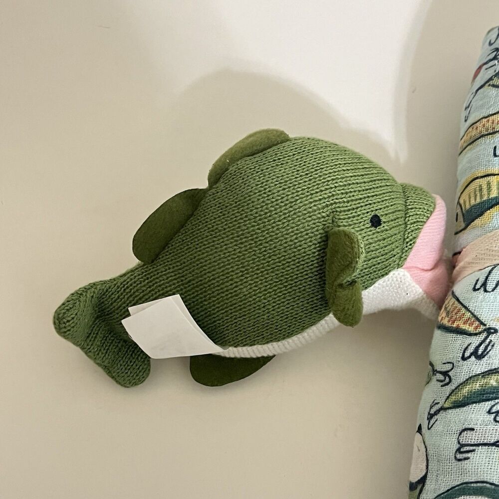 Mud Pie Fishing Lure Muslin Swaddle Blanket & Fish Rattle Baby Set - Picture 7 of 9
